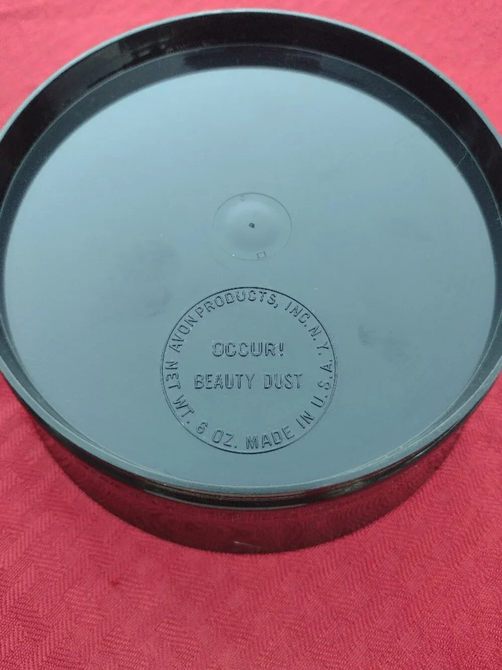 Vintage 1960s Avon Occur! Beauty Dust 6 ounces with Black and Gold Plastic Conta